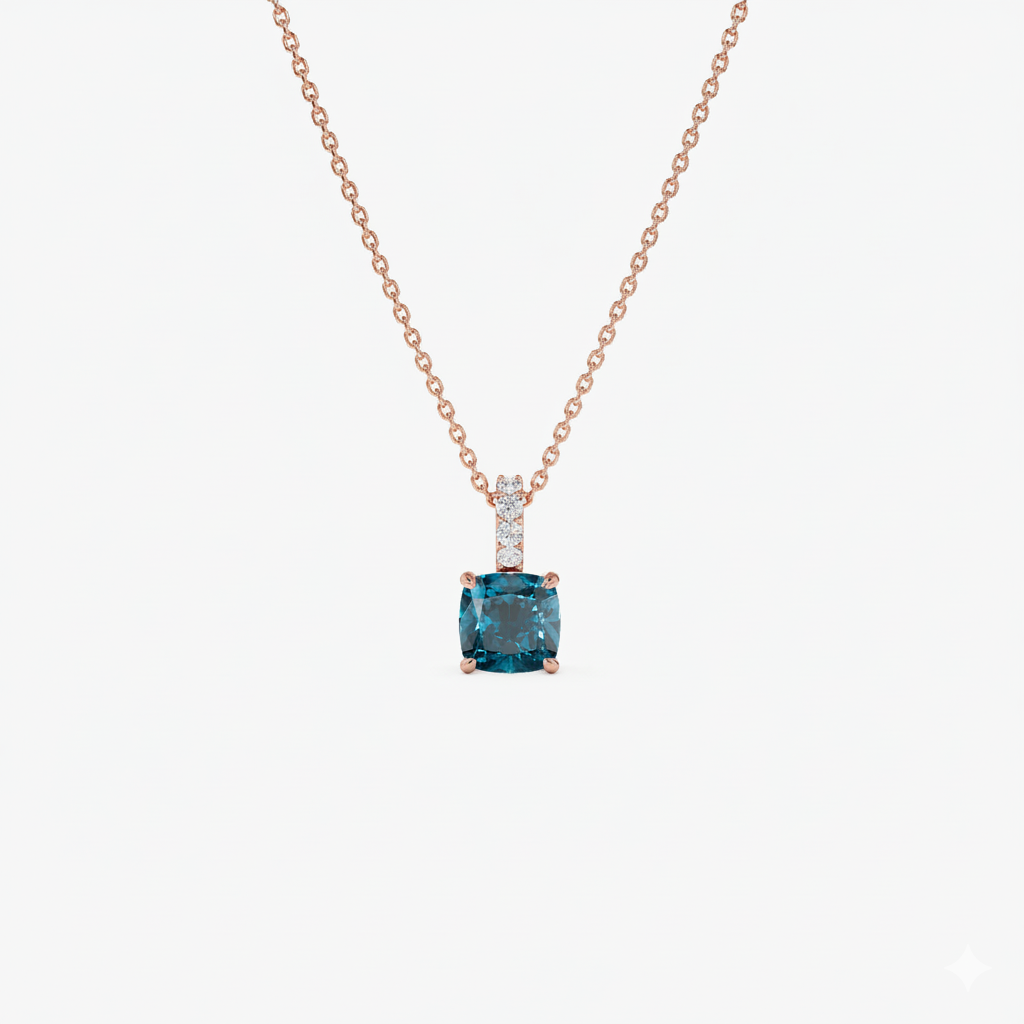 Cushion Cut London Blue Topaz with Diamond Bail