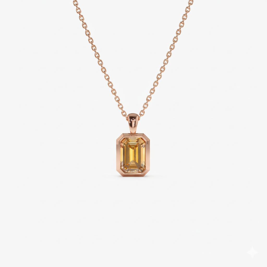 Emerald Cut Citrine Vertical Bezel Setting Pendant