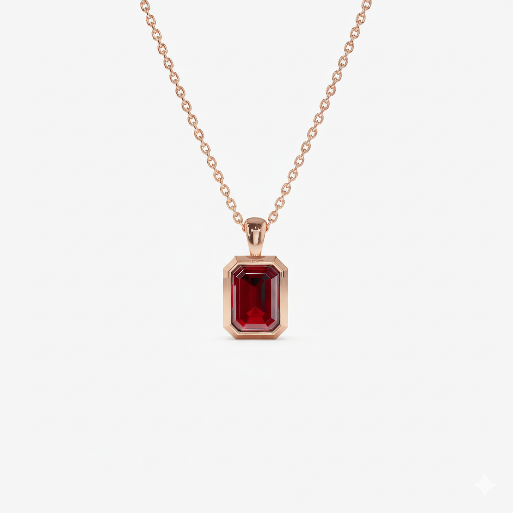 Emerald Cut Garnet Vertical Bezel Setting Pendant