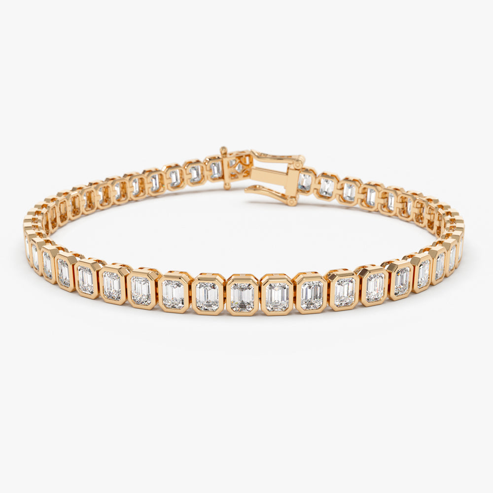 Bezel Setting Emerald Cut Diamond Tennis Bracelet