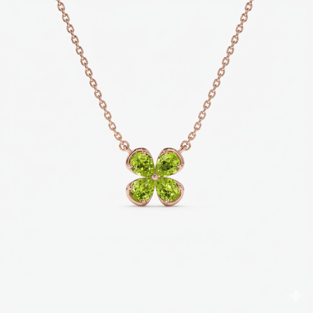 Four Leaf Peridot Clover Necklace