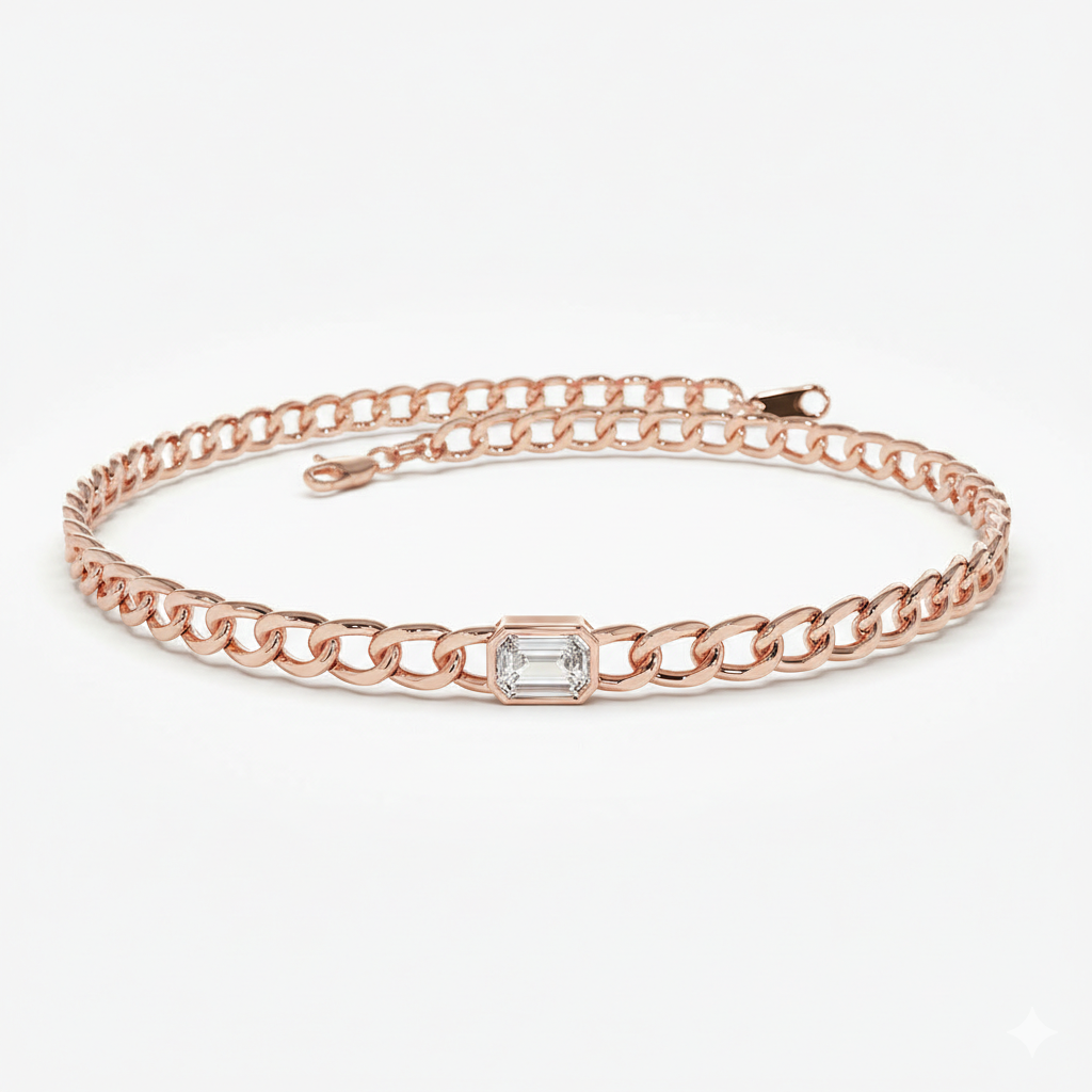 Cuban Link Bracelet w Emerald Cut Diamond