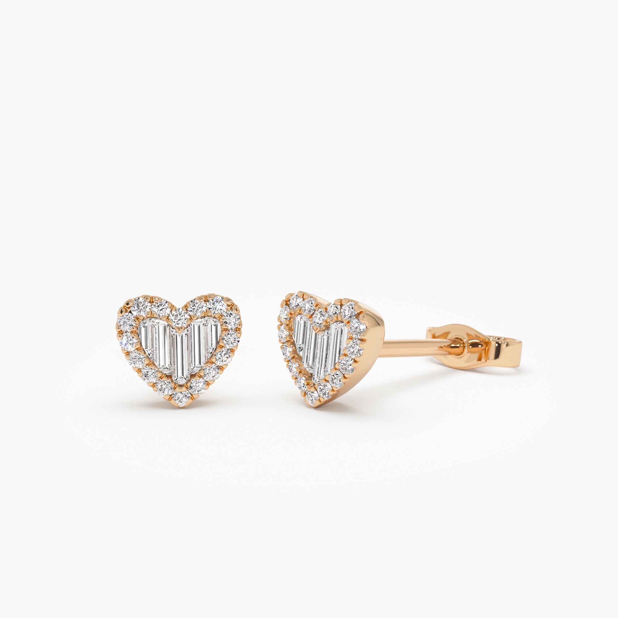 Mini Baguette Diamond Heart Studs
