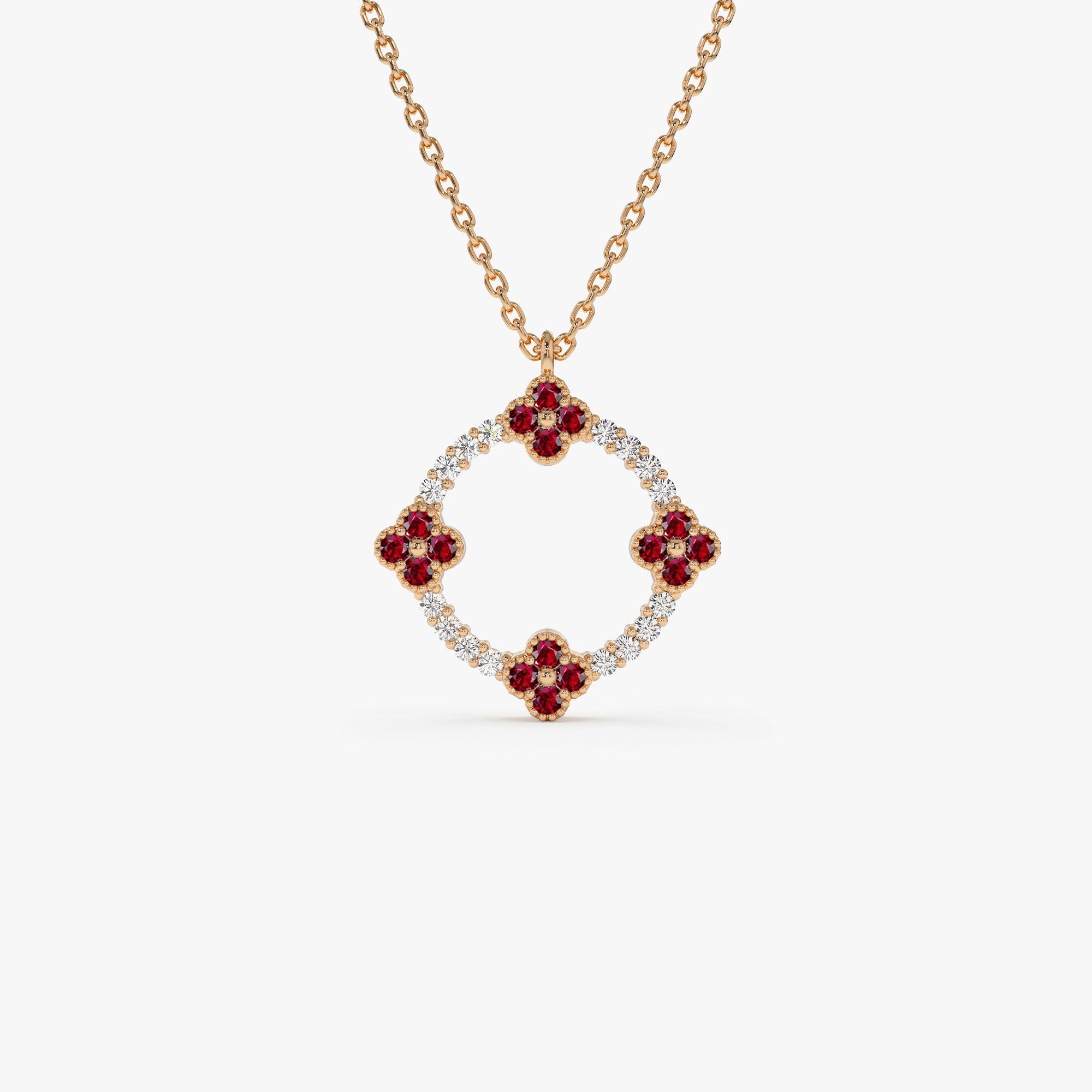 Diamond and Ruby Clover Necklace