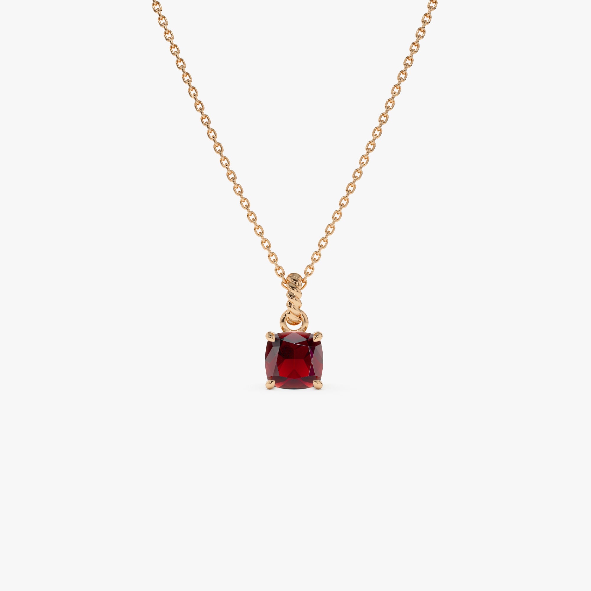 Cushion Cut Garnet Solitaire Necklace