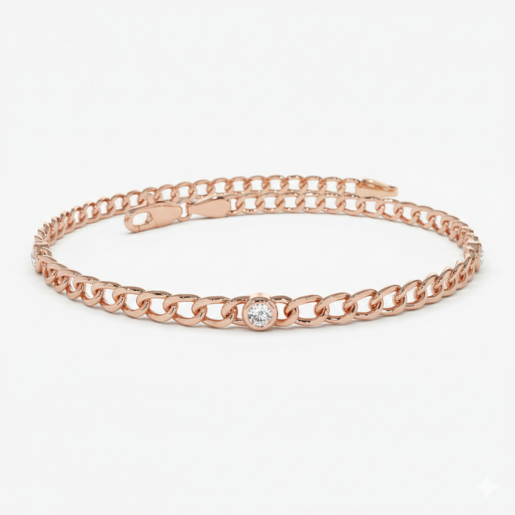 Cuban Link Bracelet w Bezel Setting Diamond