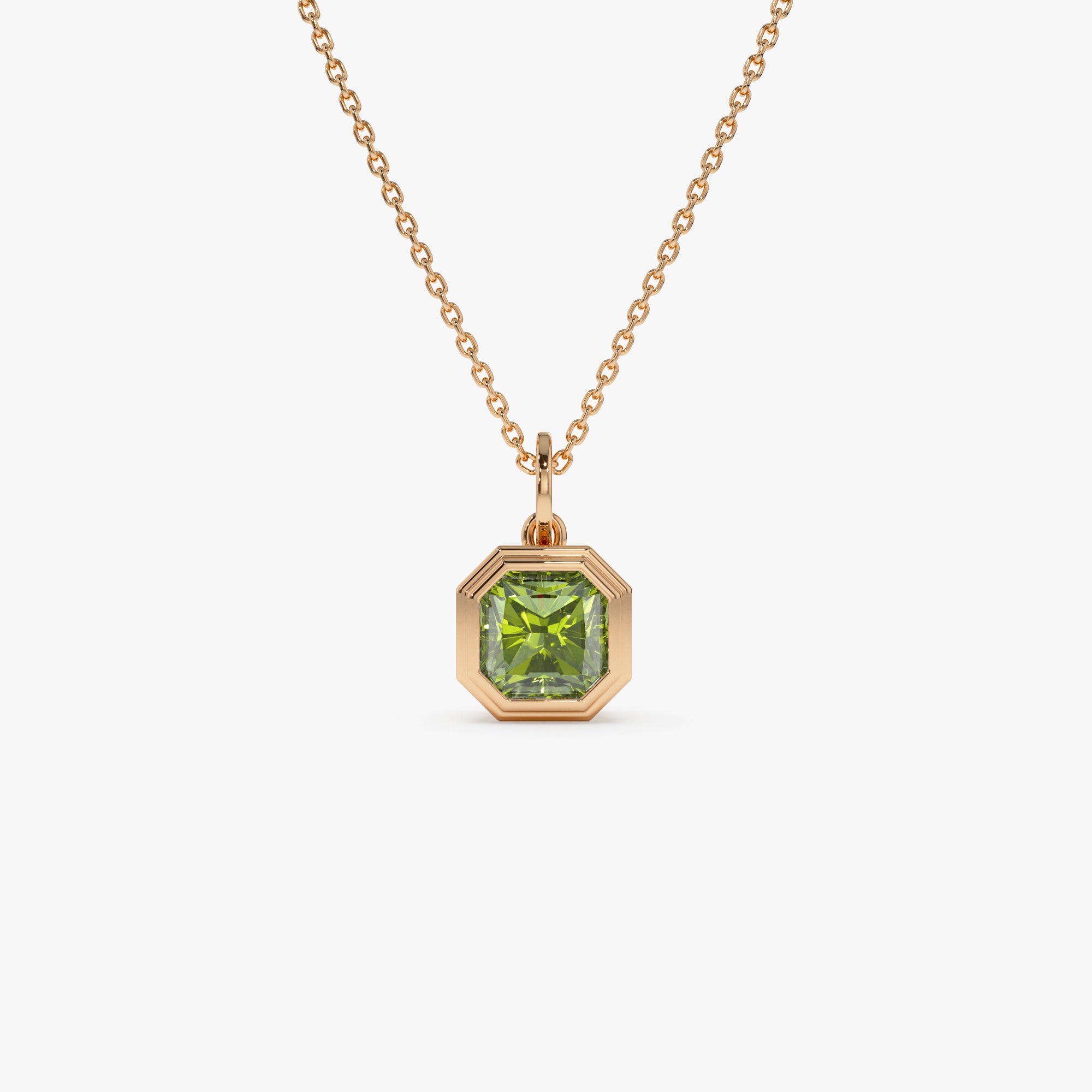 Asscher Cut Bezel Set Peridot Necklace