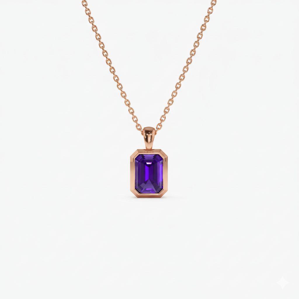 Emerald Cut Amethyst Vertical Bezel Setting Pendant