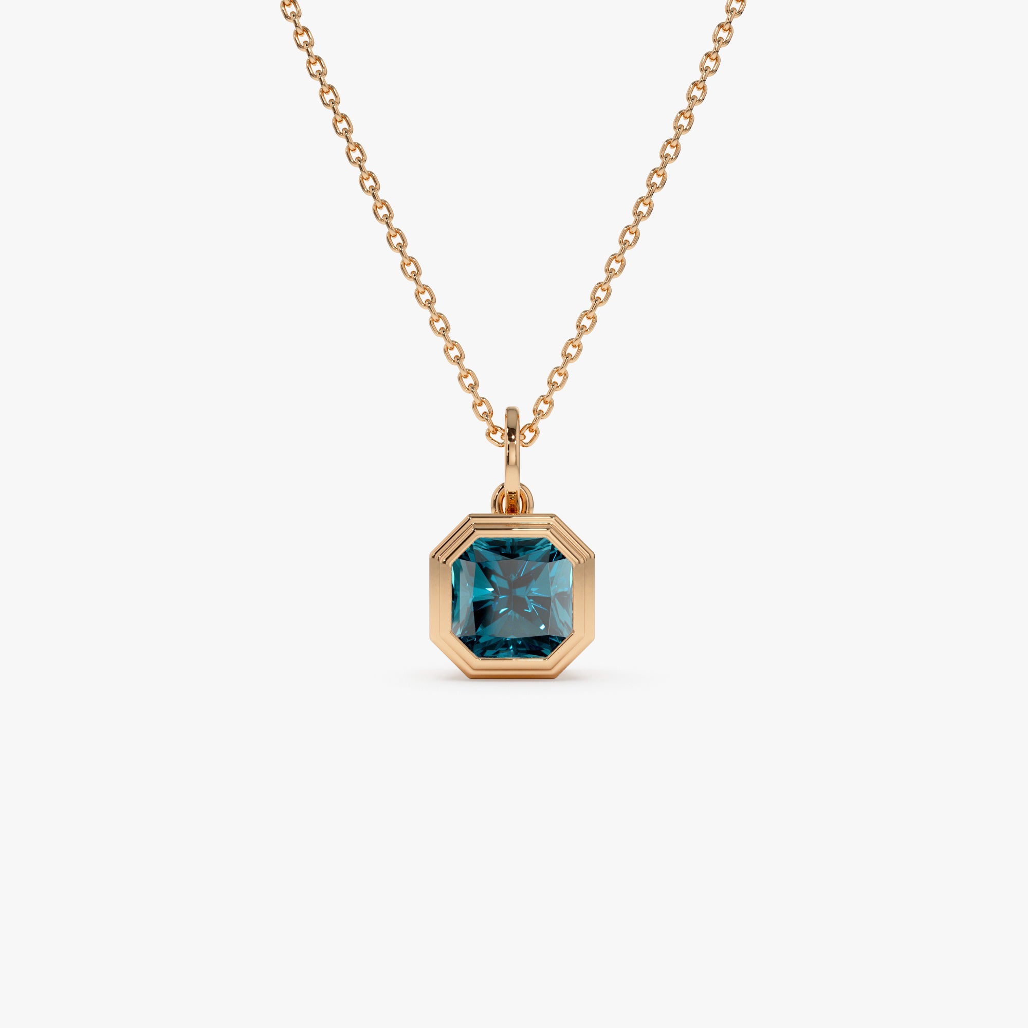 Asscher Cut Bezel Set London Blue Topaz  Necklace