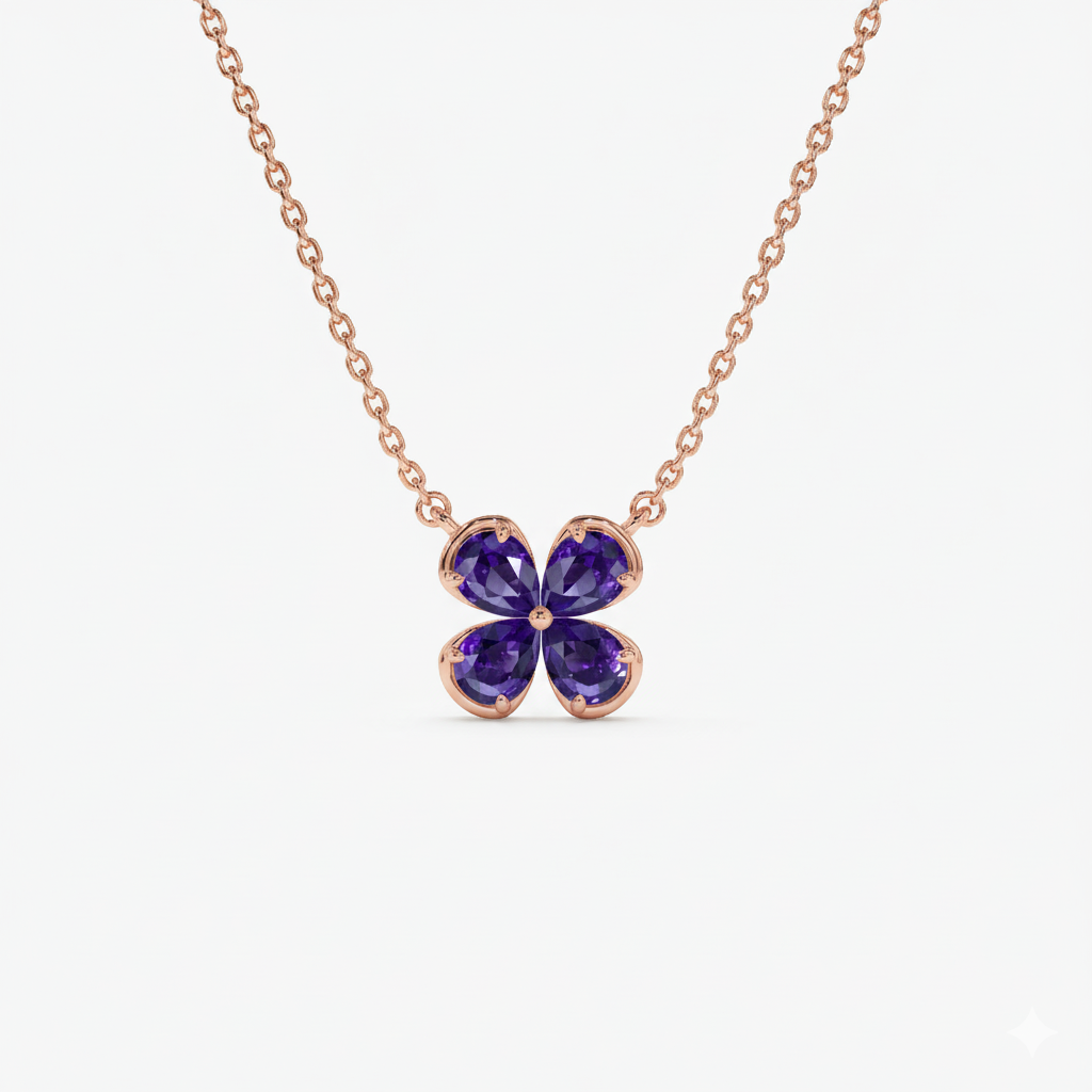 Four Leaf Amethyst Clover Necklace