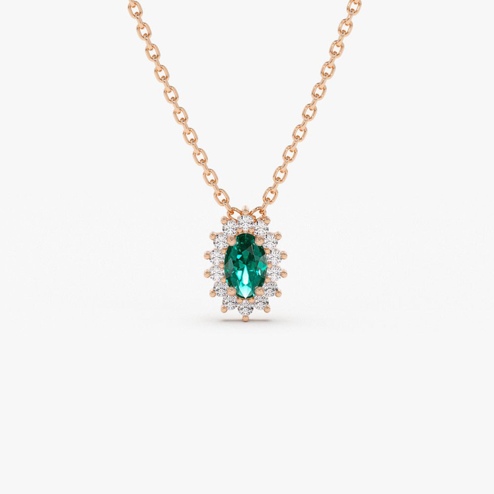 Emerald Necklace with Halo Diamonds