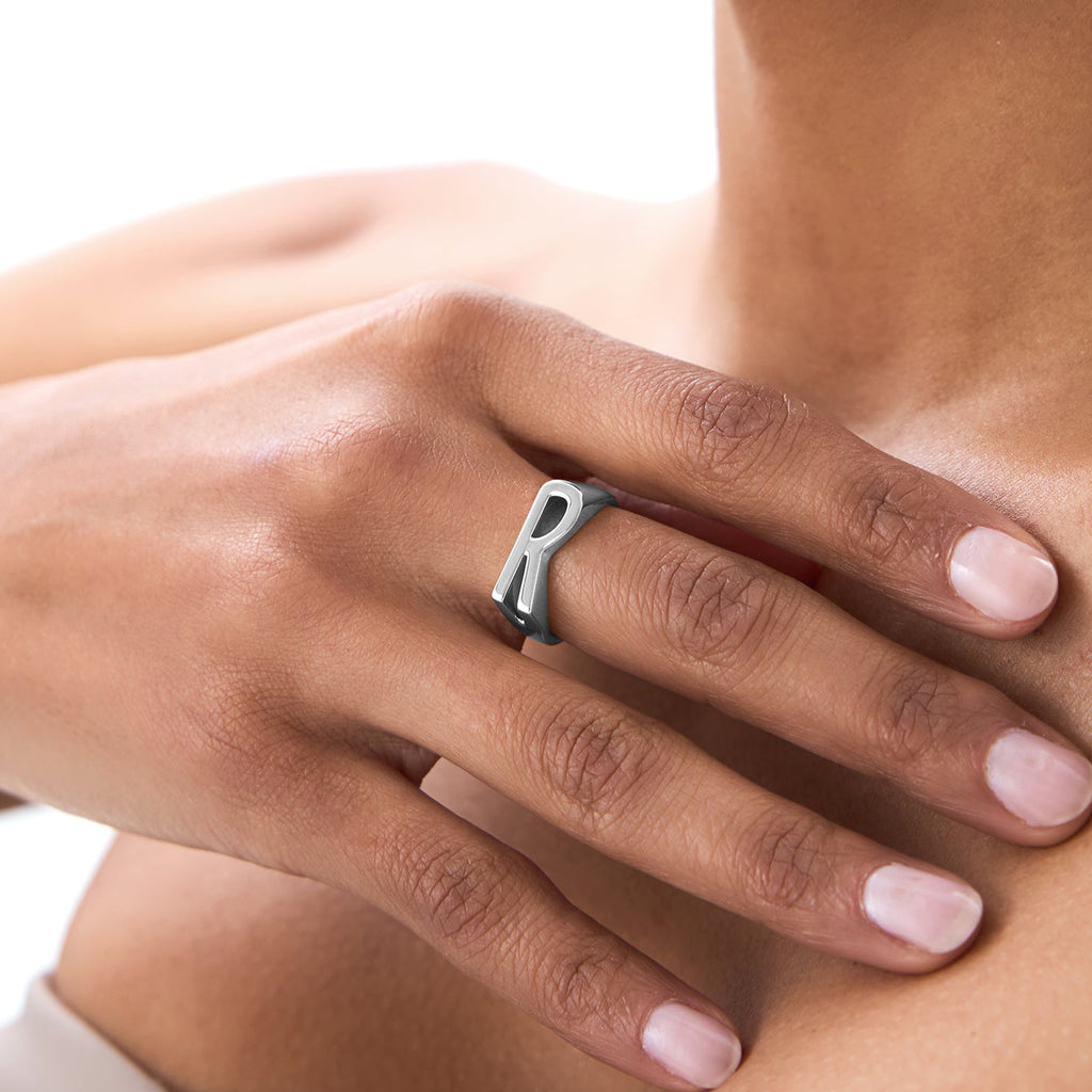 Modern Abstract Personalized Initial Ring