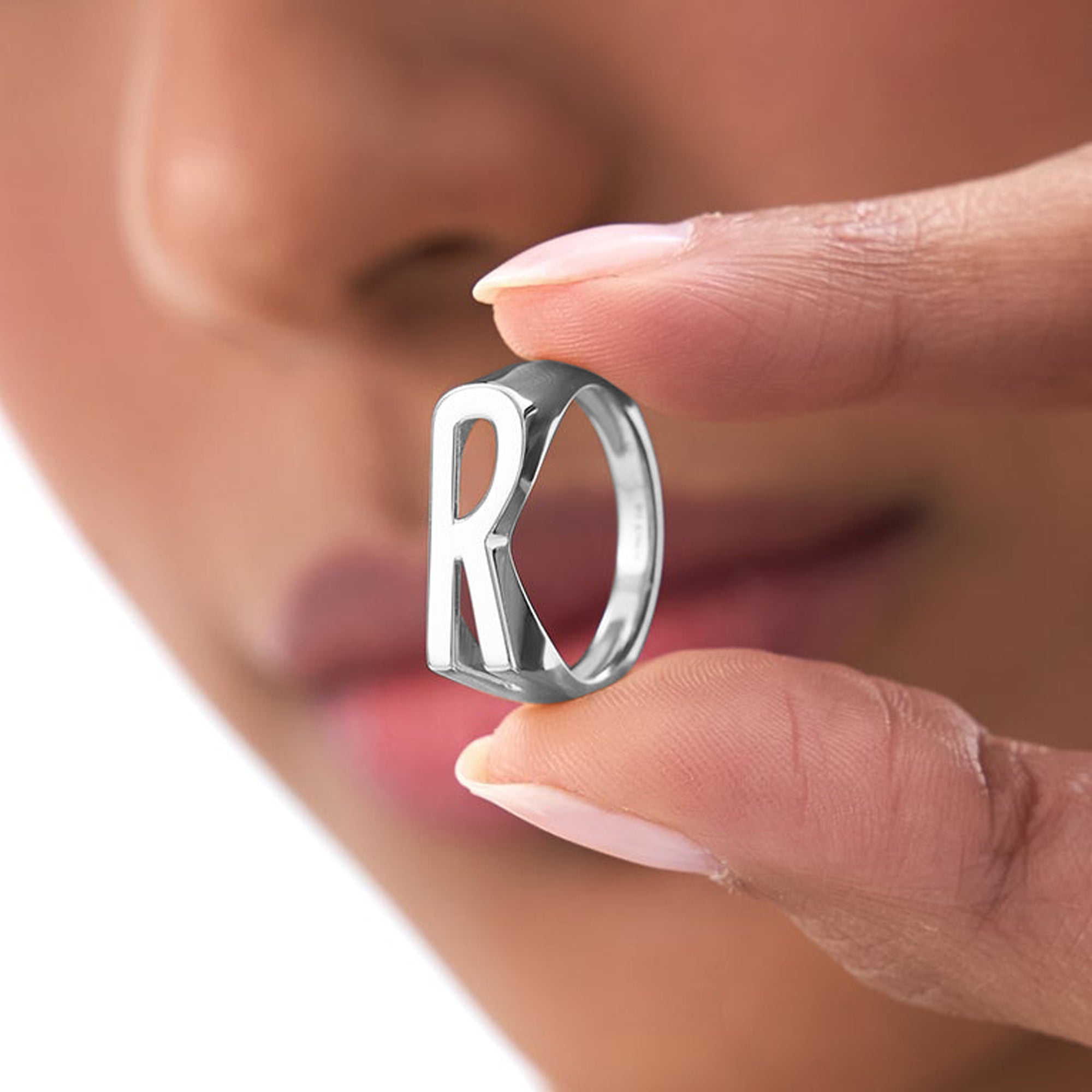 Modern Abstract Personalized Initial Ring