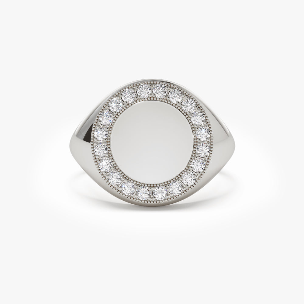 Diamond Round Signet Ring