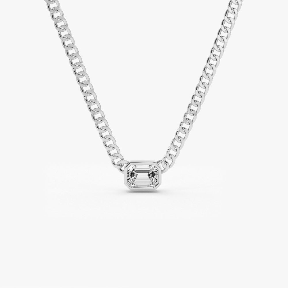 Cuban Link Bezel Setting Emerald Cut Diamond Necklace