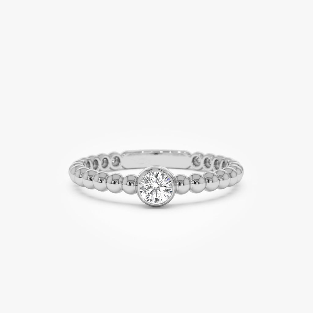 Beaded Solitaire Diamond Bezel Ring