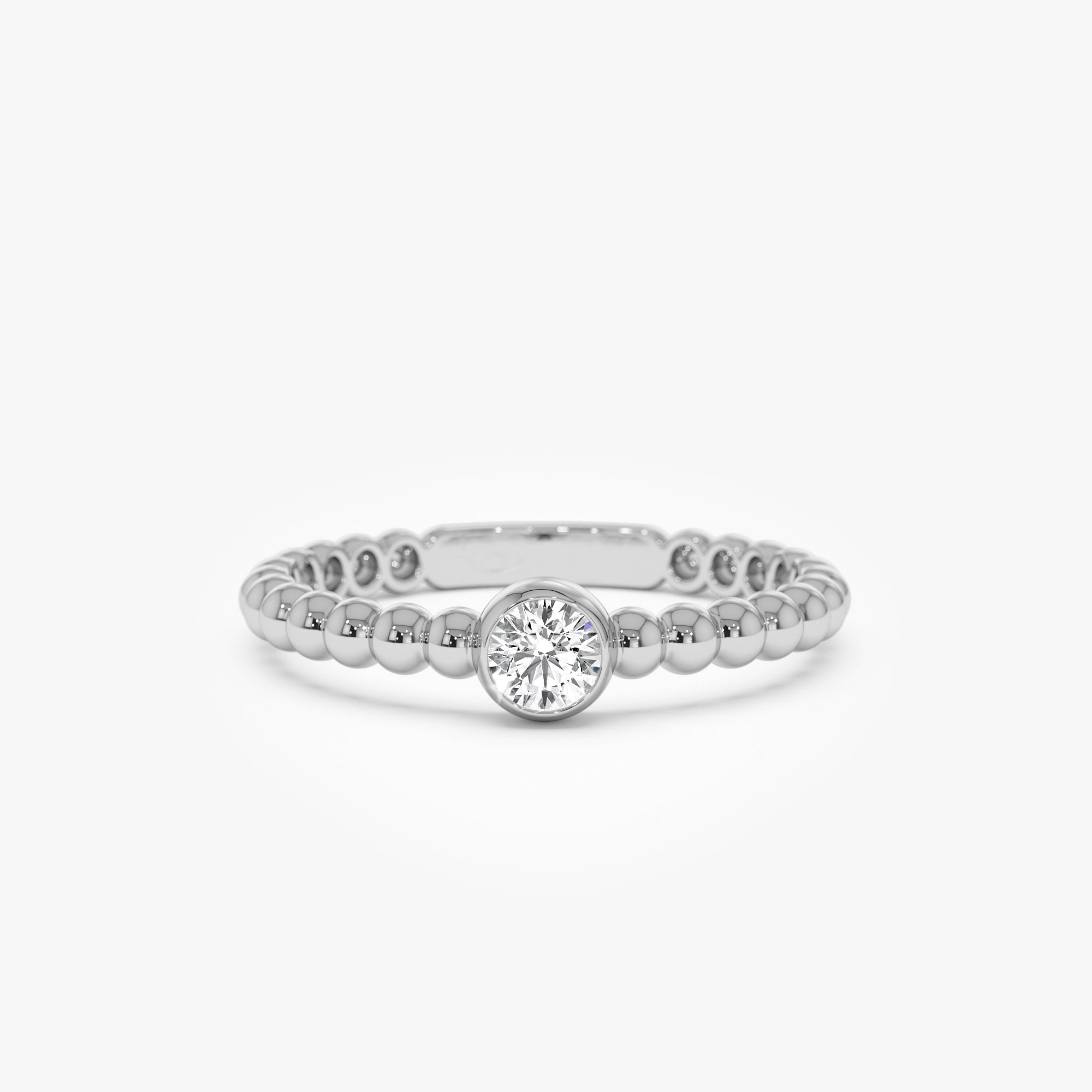 Beaded Solitaire Diamond Bezel Ring