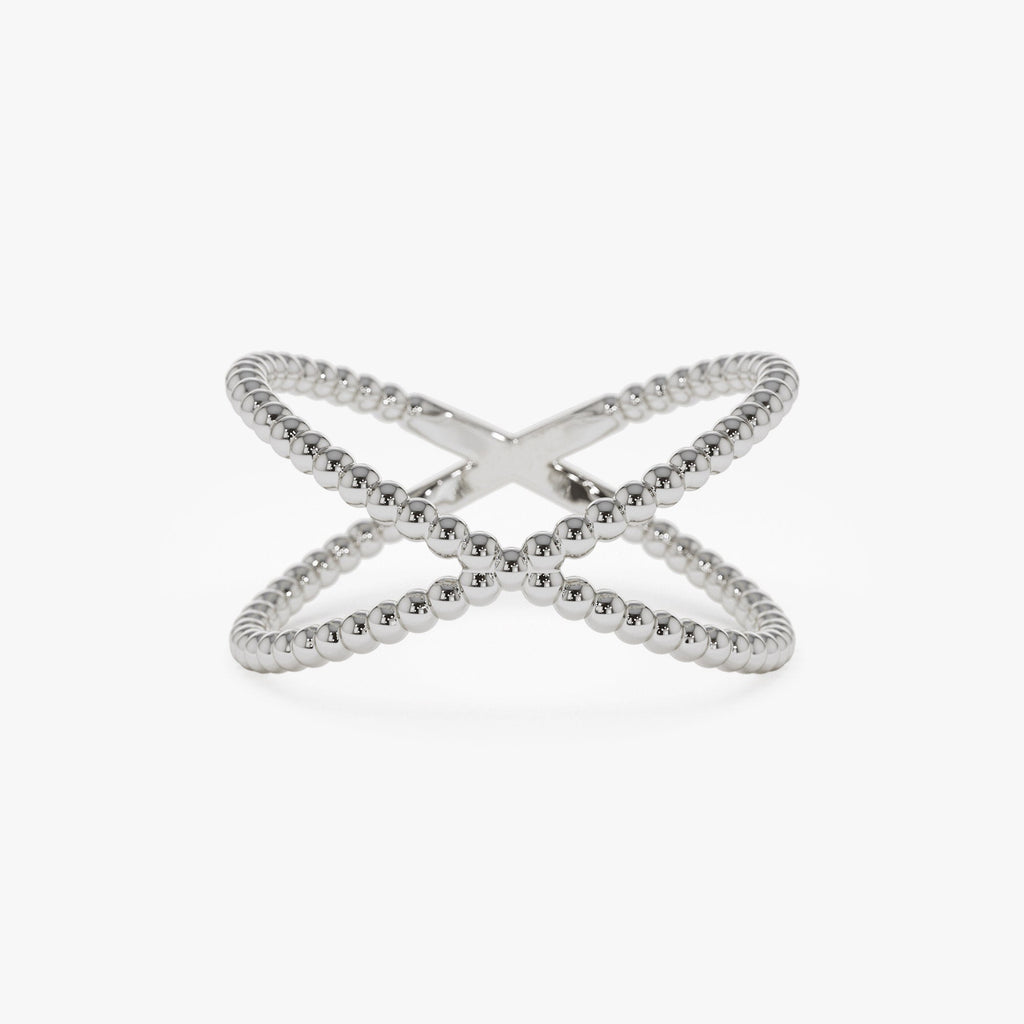 Beaded Band Criss Cross Statement Ring