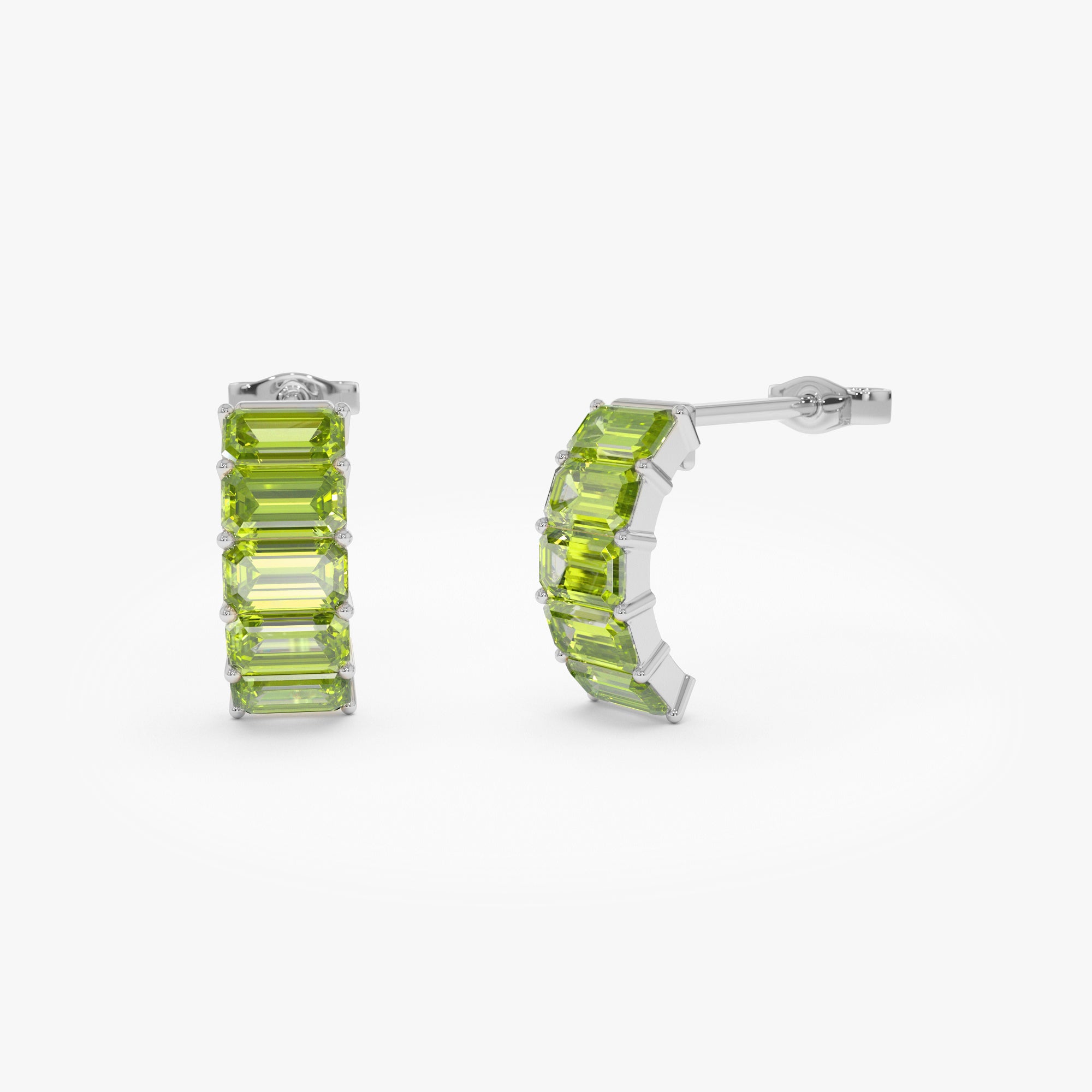 Emerald Cut Peridot Half Hoop Earrings