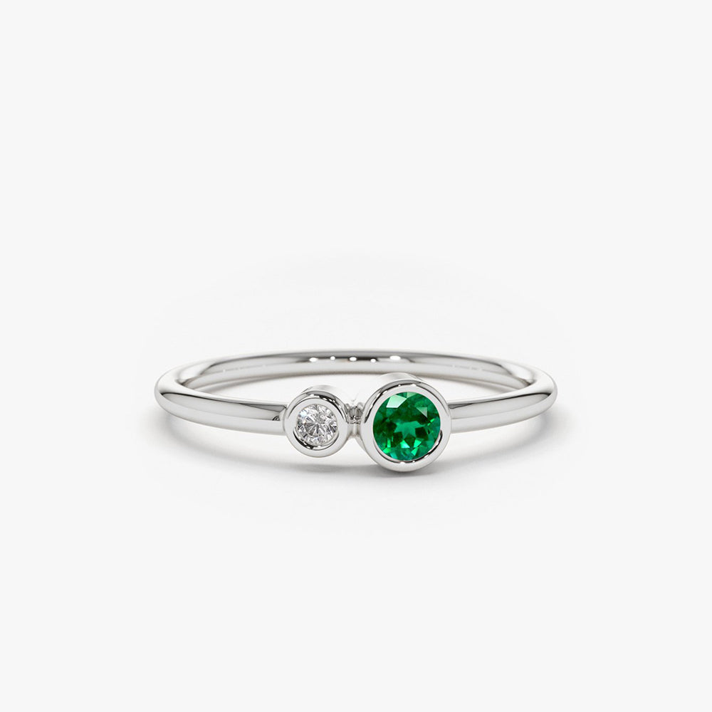 Bezel Setting Emerald and Diamond Ring