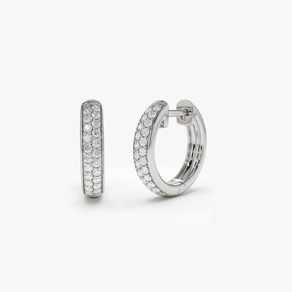 Double Row Micro Pave Petite Diamond Hoops