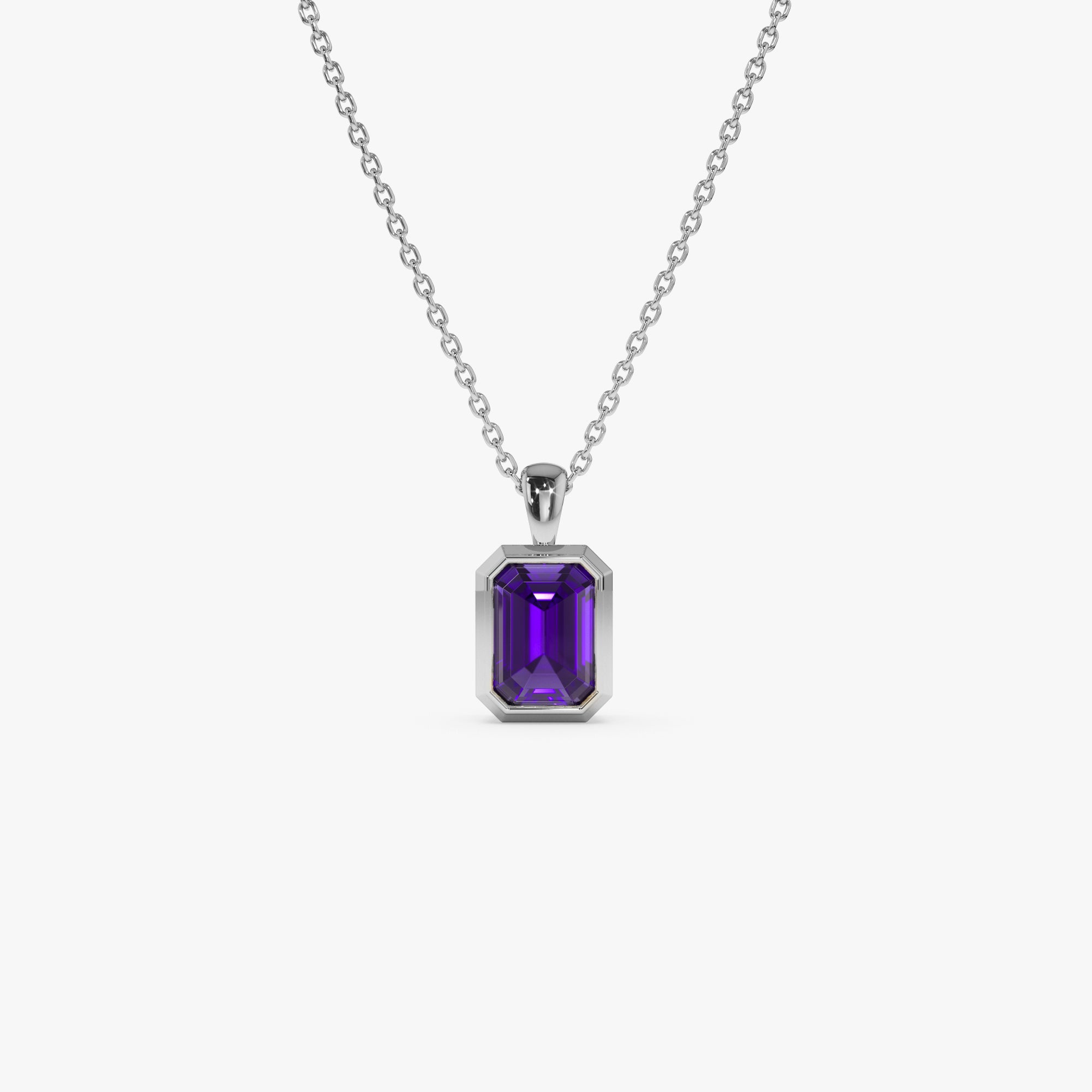 Emerald Cut Amethyst Vertical Bezel Setting Pendant