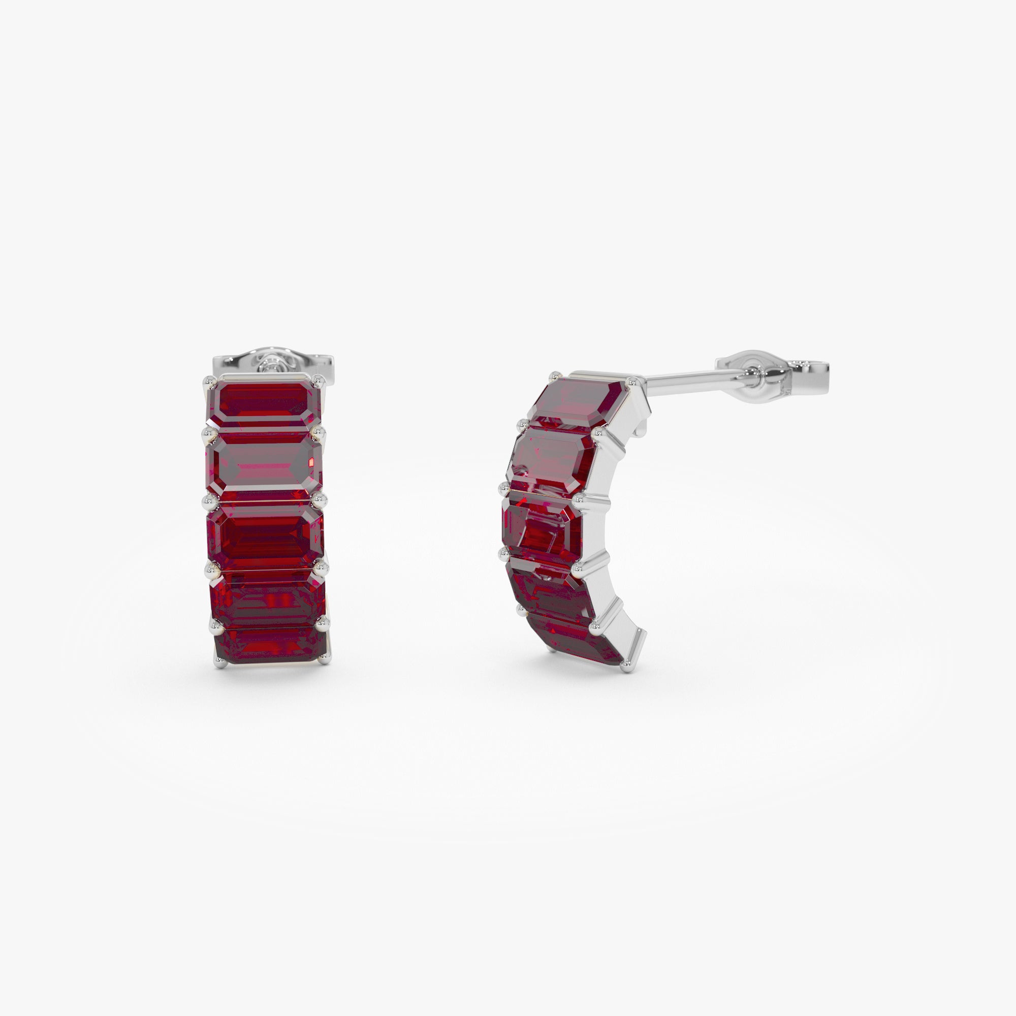 Emerald Cut Garnet Half Hoop Earrings