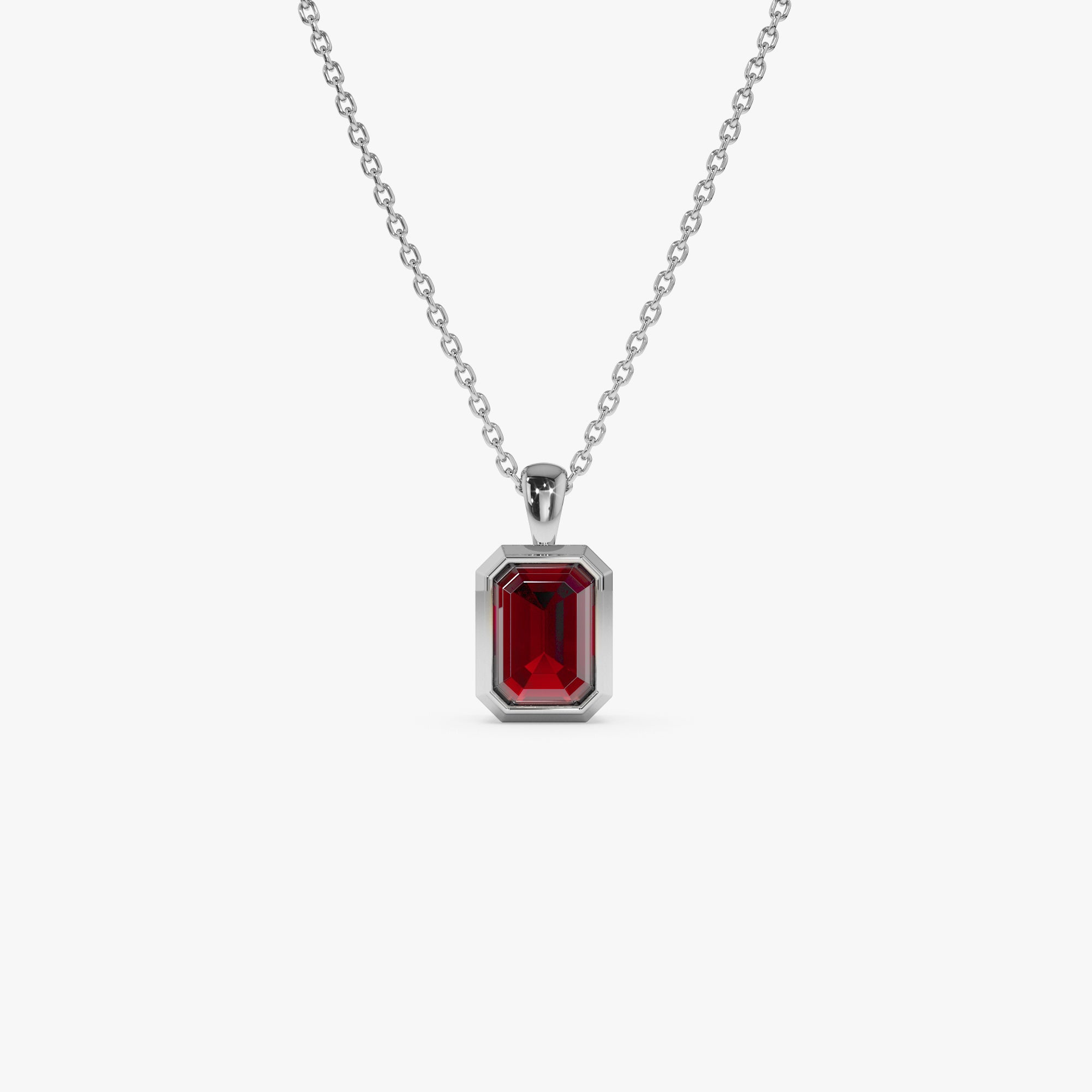 Emerald Cut Garnet Vertical Bezel Setting Pendant