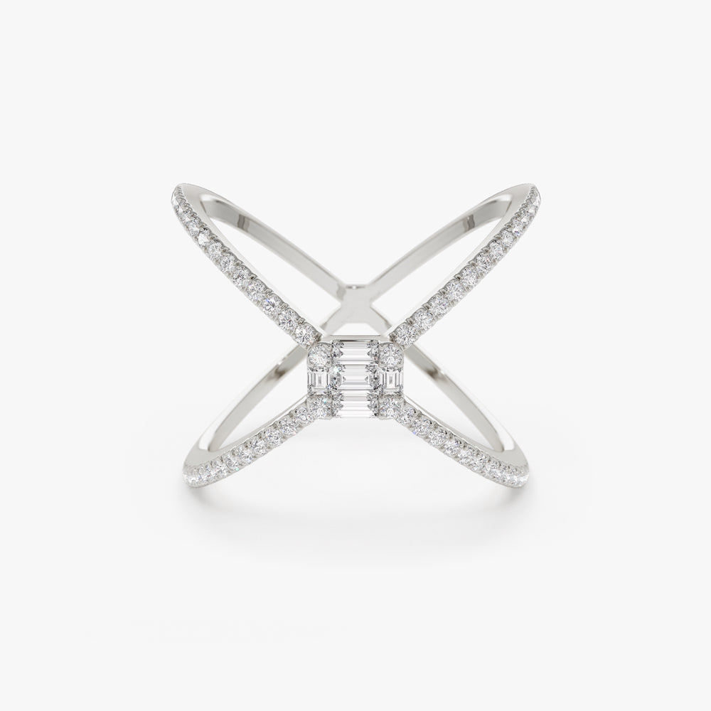 Baguette and Round Diamond Illusion Setting Statement Ring