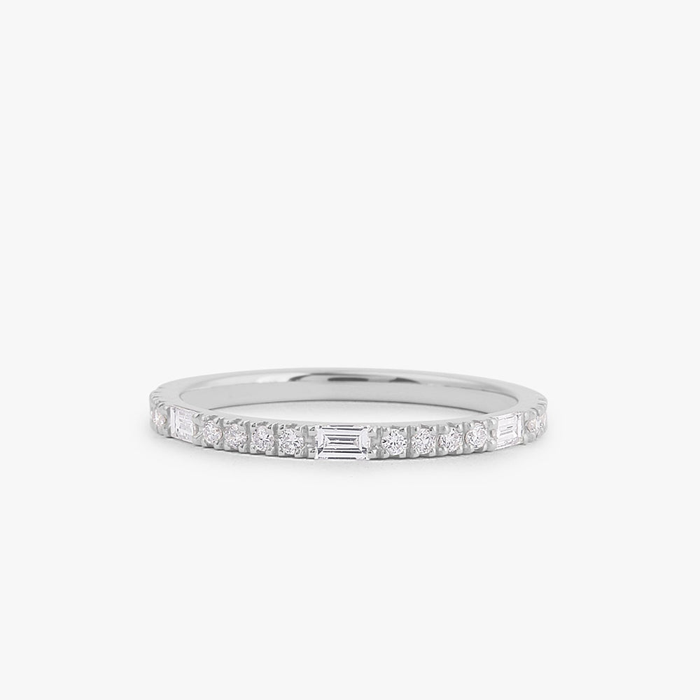 Baguette and Round Cut Diamond Wedding Band