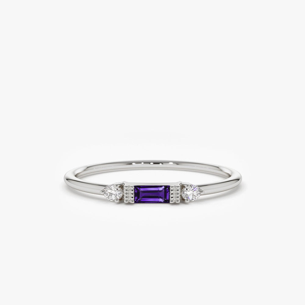 Baguette Amethyst With Diamond Ring