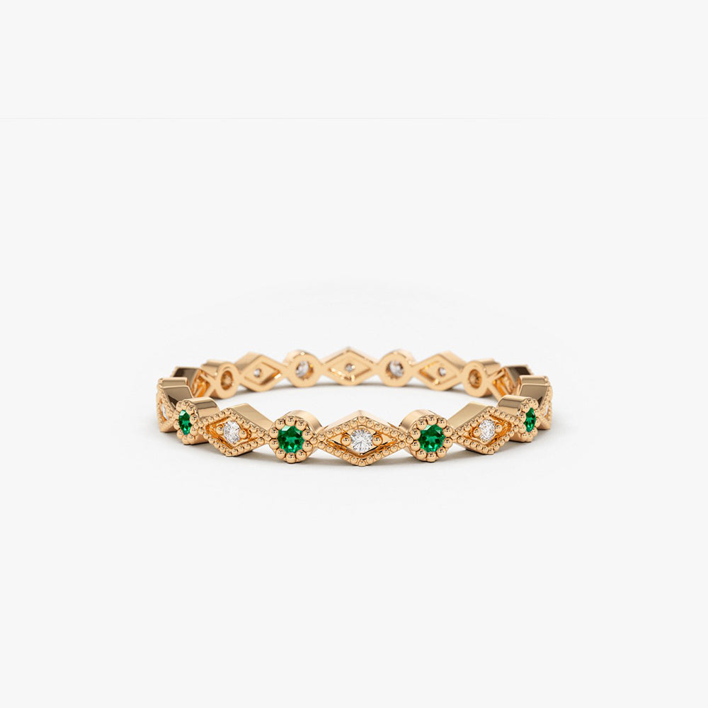 Emerald Art Deco Wedding Band