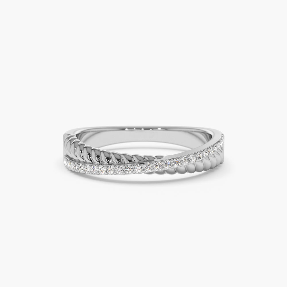 Micro Pave Diamond Twisted Rope Cris Cross Ring