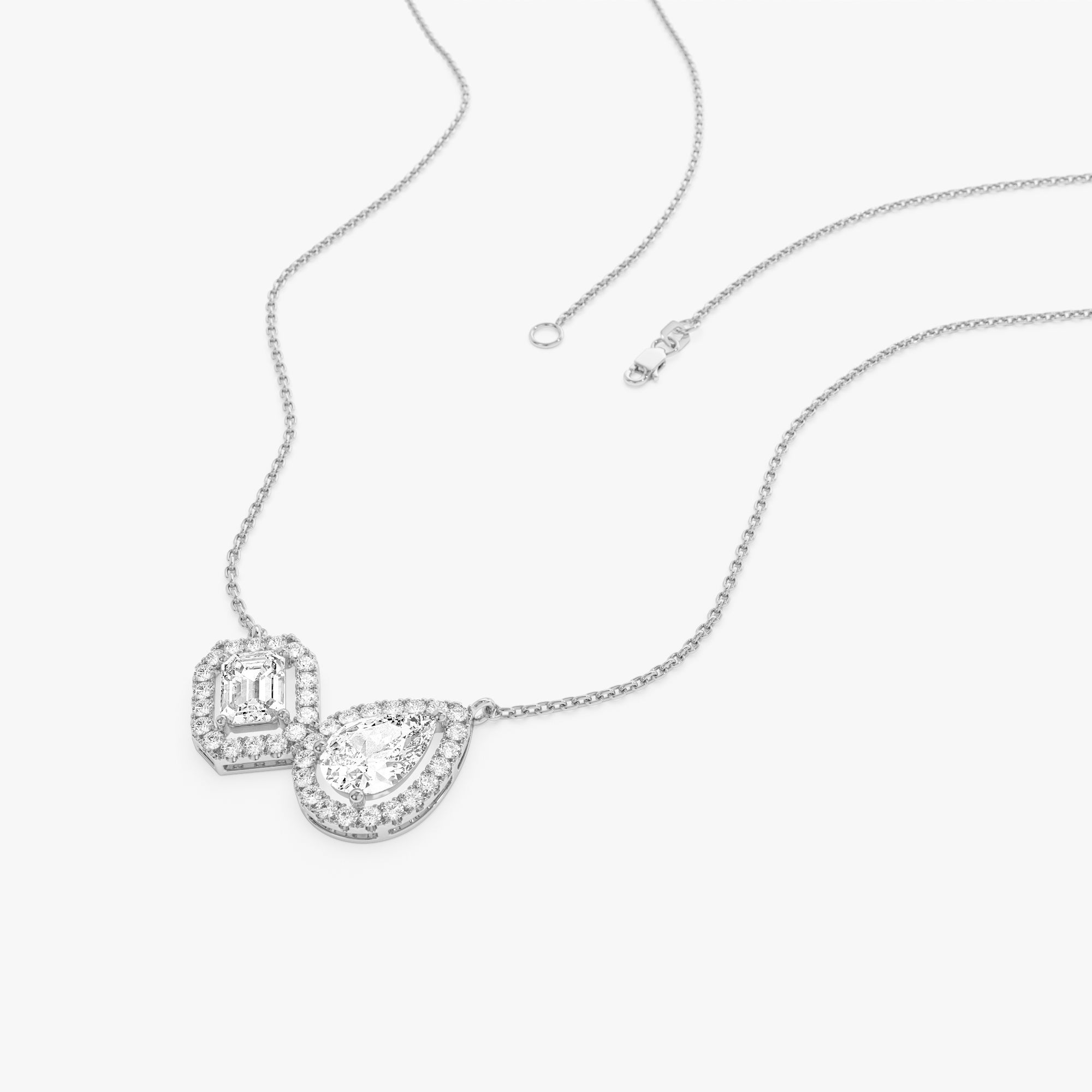 Pear & Emerald Cut Toi et Moi Halo Setting Necklace