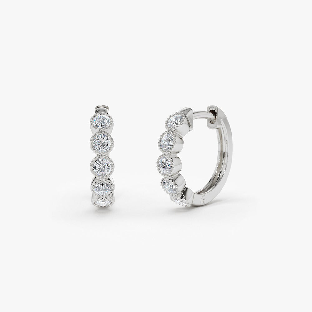 Bezel Setting Diamond Huggie Earrings