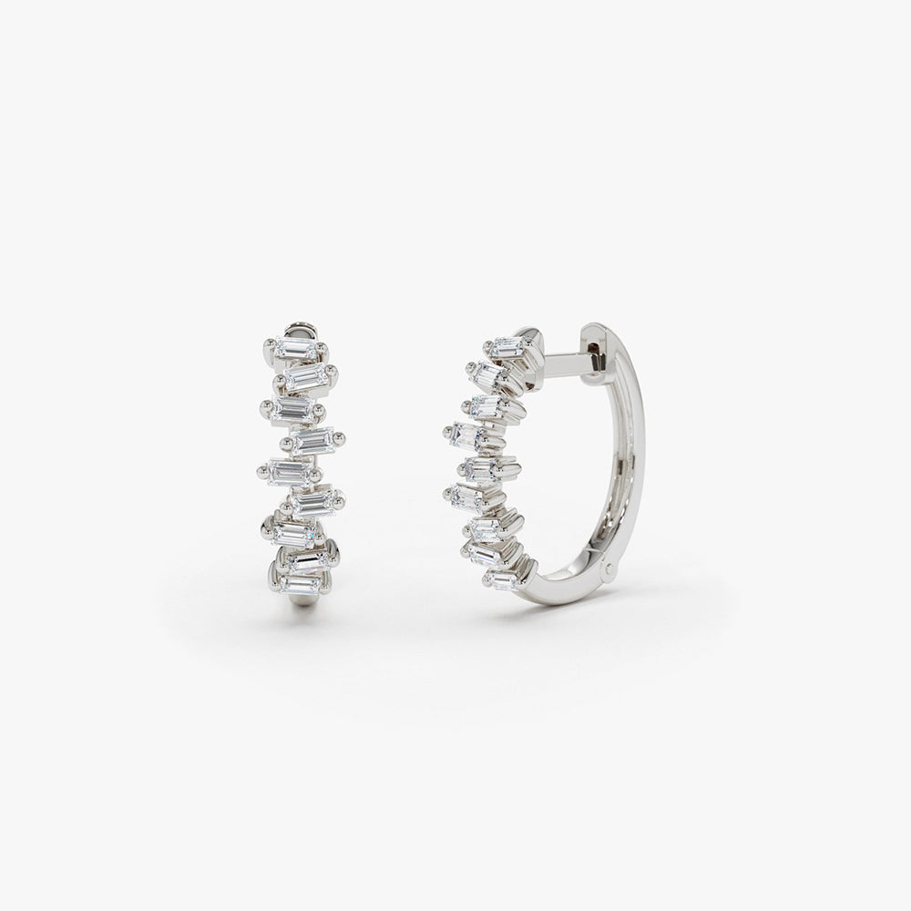 Horizontal Set Mini Baguette Diamond Huggie