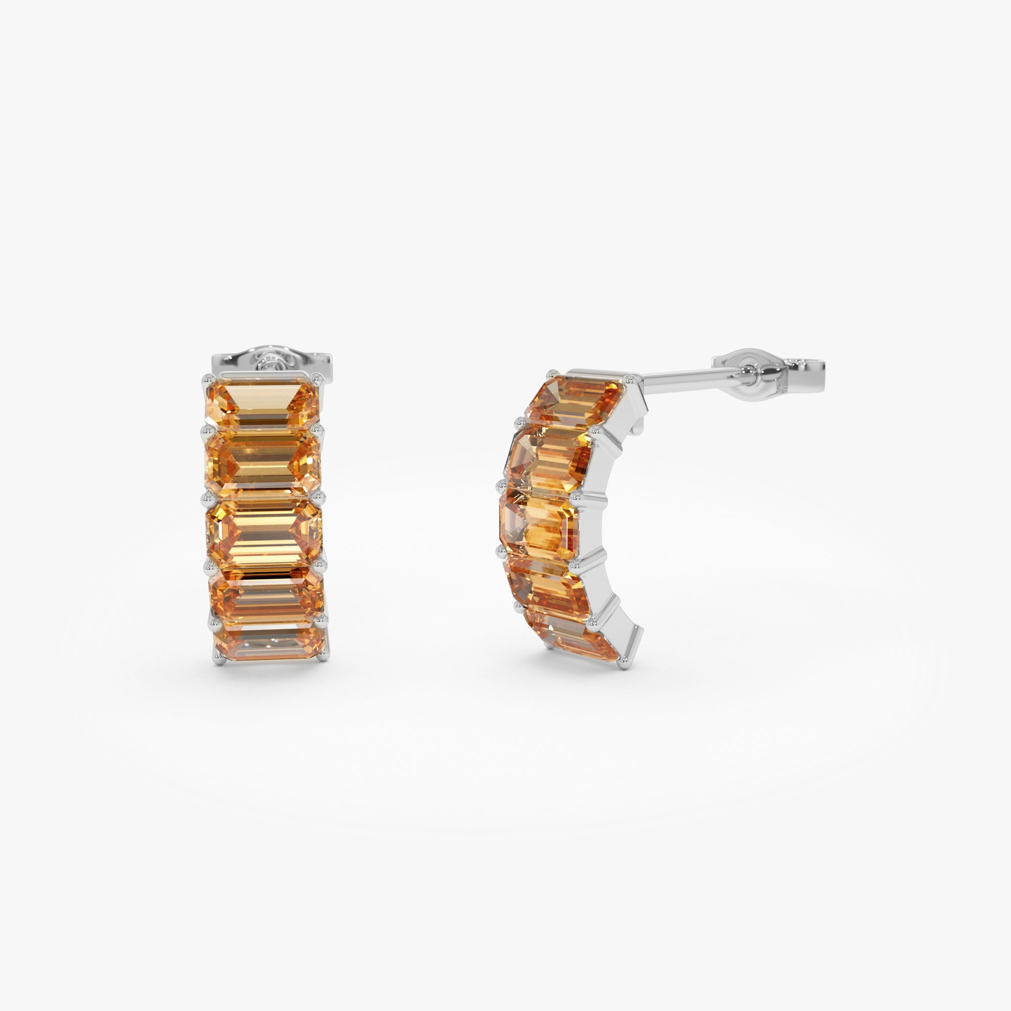 Emerald Cut Citrine Half Hoop Earrings