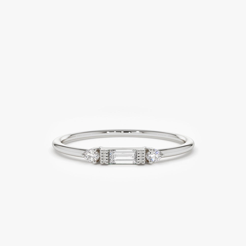 Dainty Baguette and Round Diamond Ring