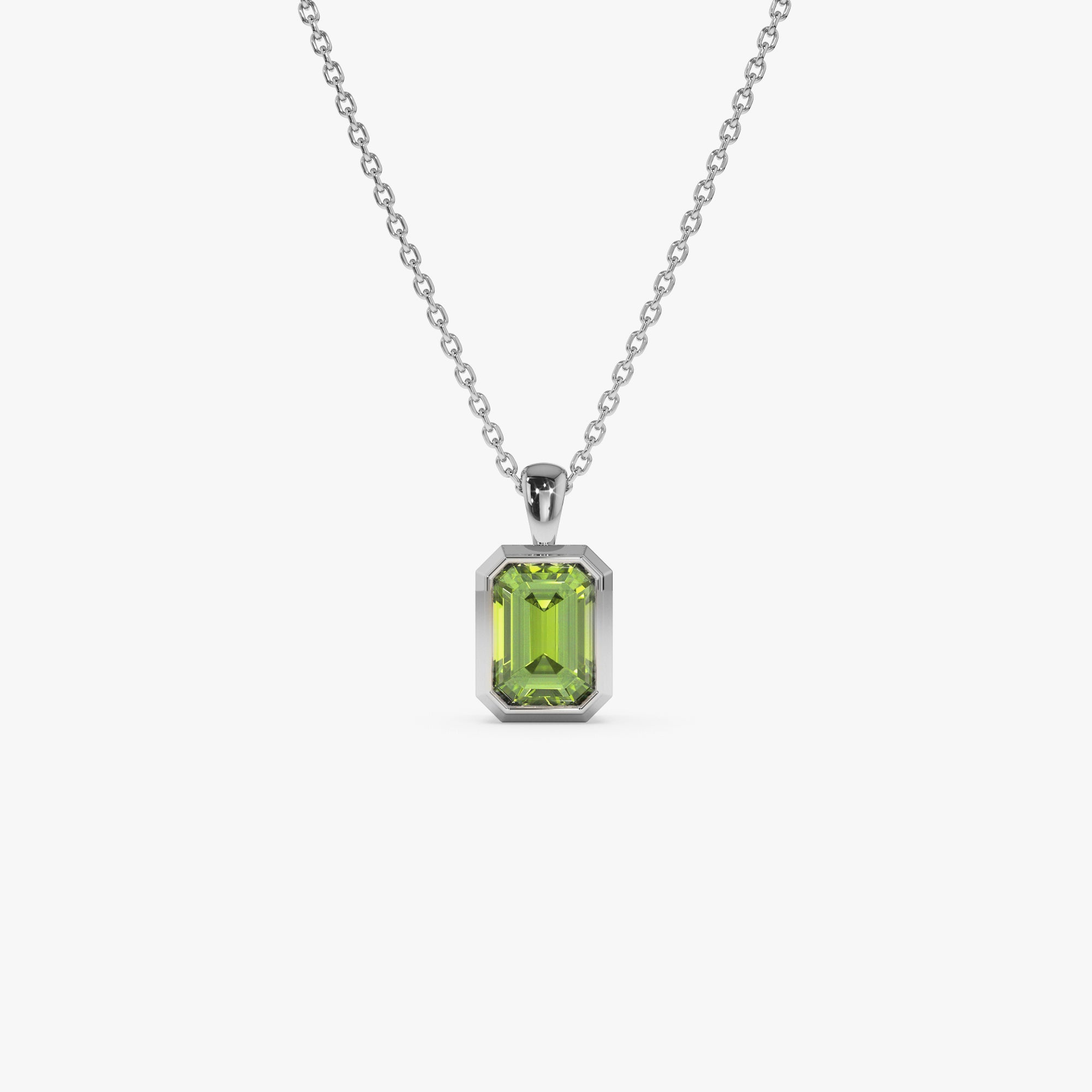 Emerald Cut Peridot Vertical Bezel Setting Pendant