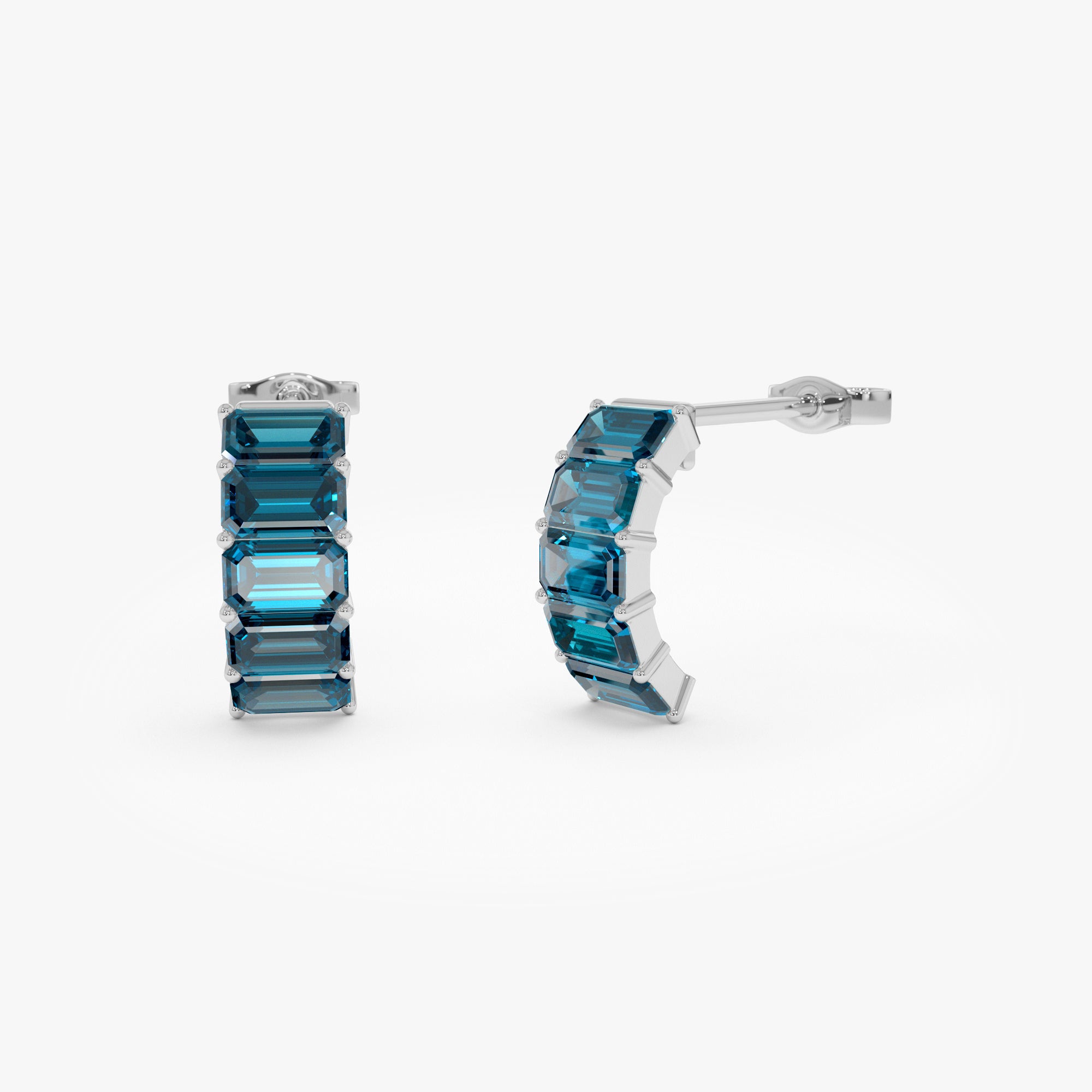 Emerald Cut London Blue Topaz  Half Hoop Earrings