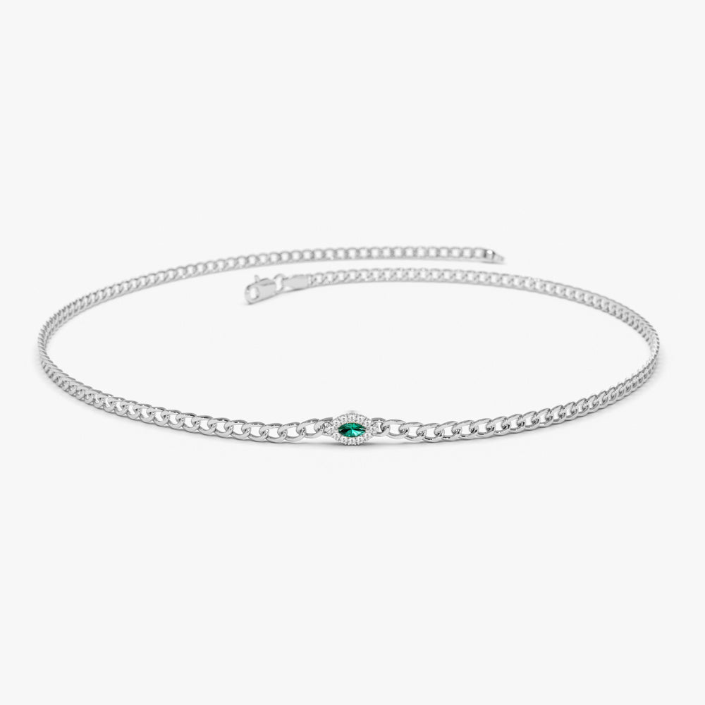 2MM Curb Link Marquise Emerald Bracelet