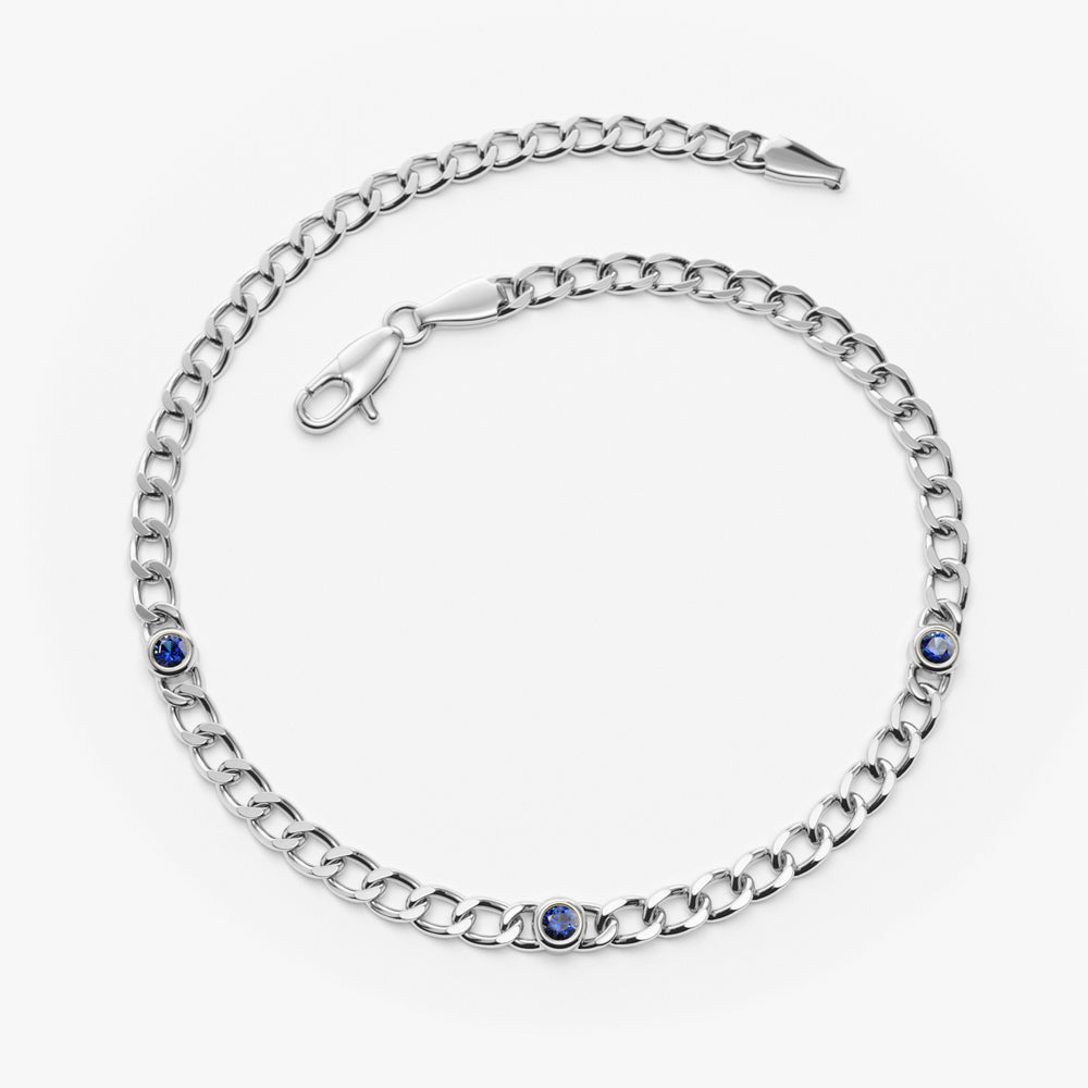 Cuban Link Bracelet w/ Bezel Setting Sapphire