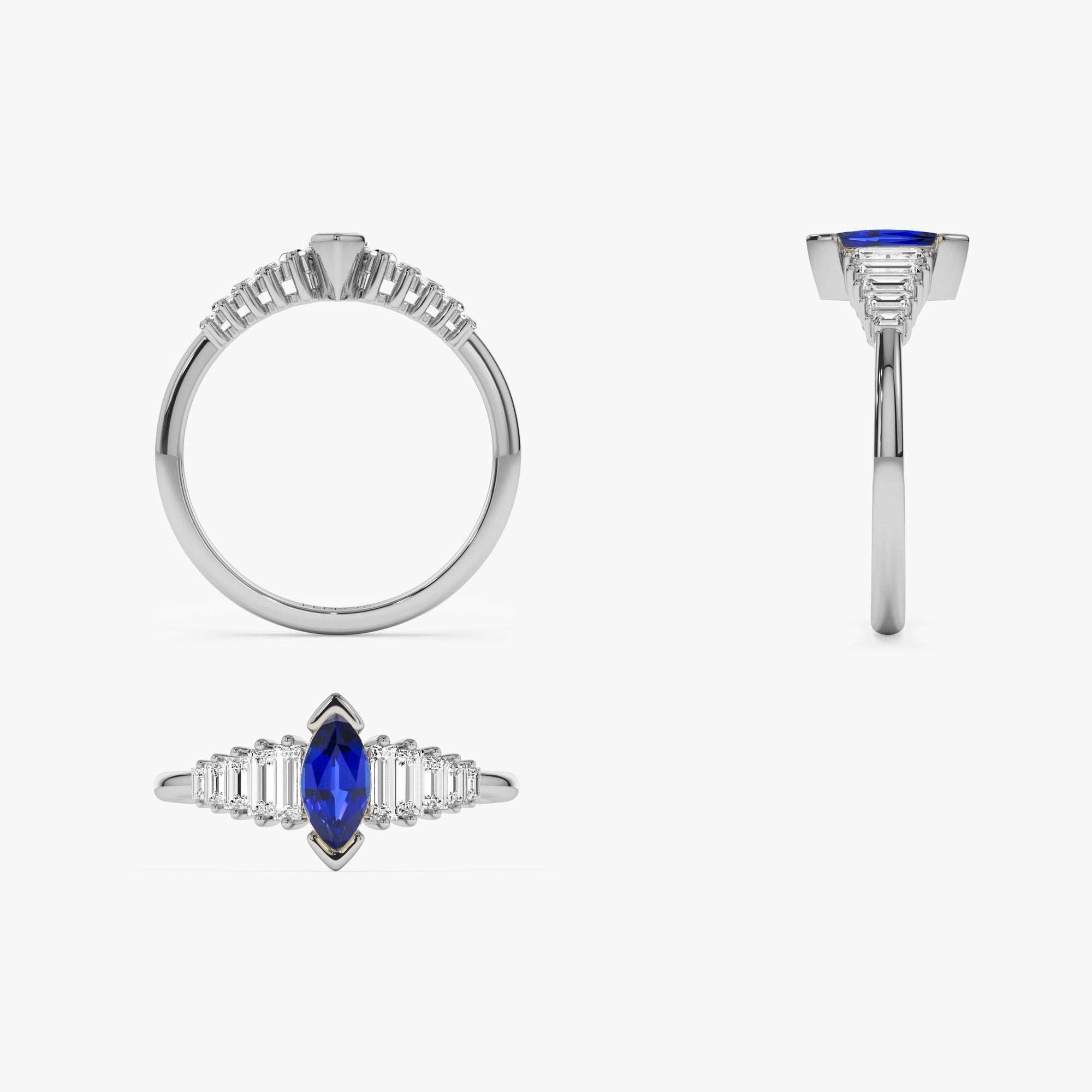 Marquise Shape Sapphire  Ring with Baguette Accents