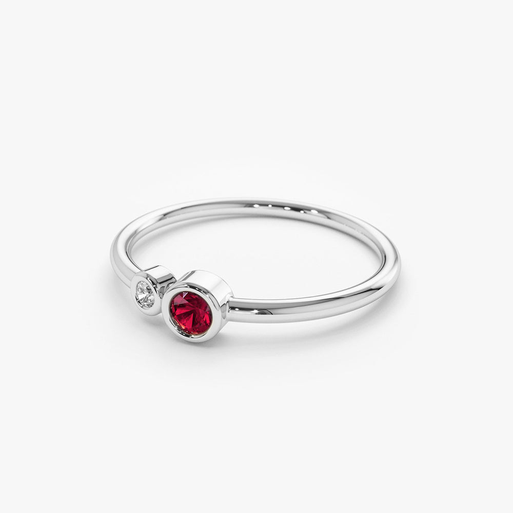 Bezel Setting Ruby and Diamond Ring