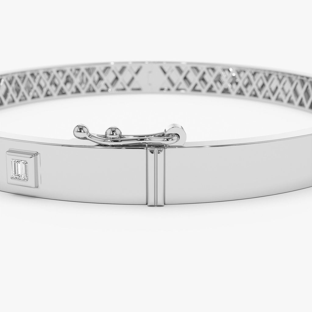 Baguette Diamond Bezel Setting Statement Bangle