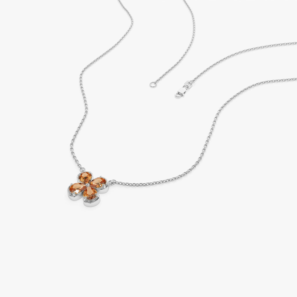 Four Leaf Citrine Clover Necklace