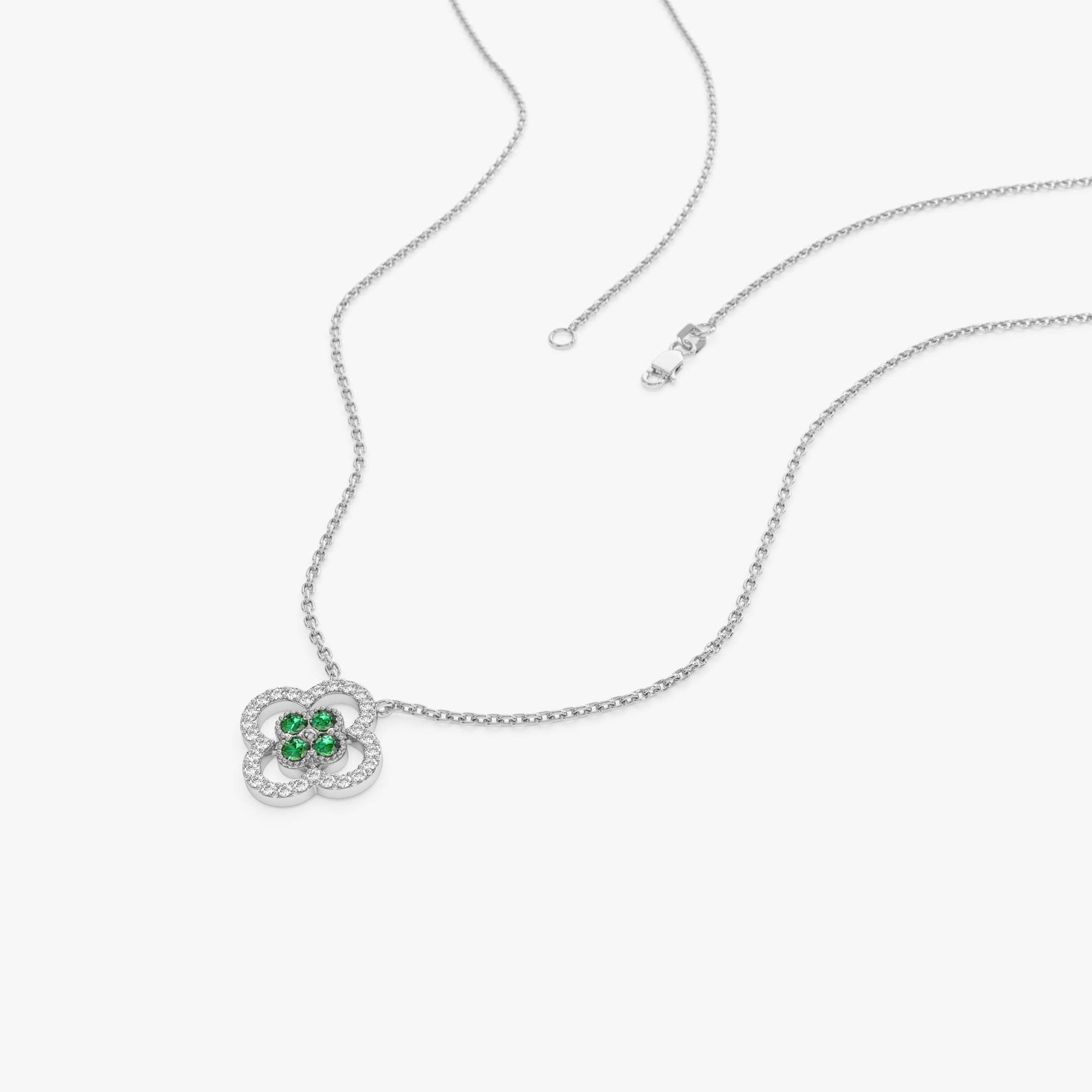 Emerald Clover Necklace in Halo Setting