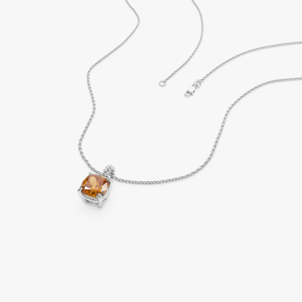 Cushion Cut Citrine Solitaire Necklace
