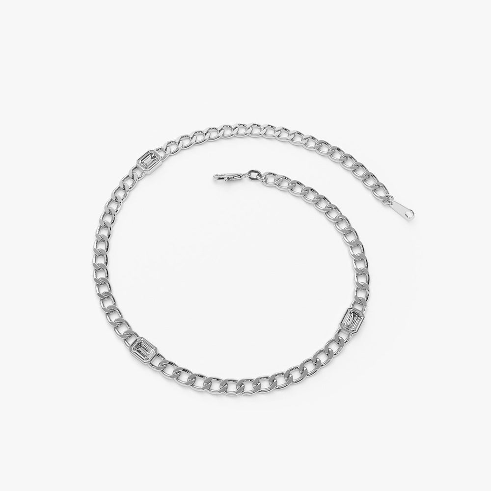 Cuban Link Bracelet w Emerald Cut Diamond