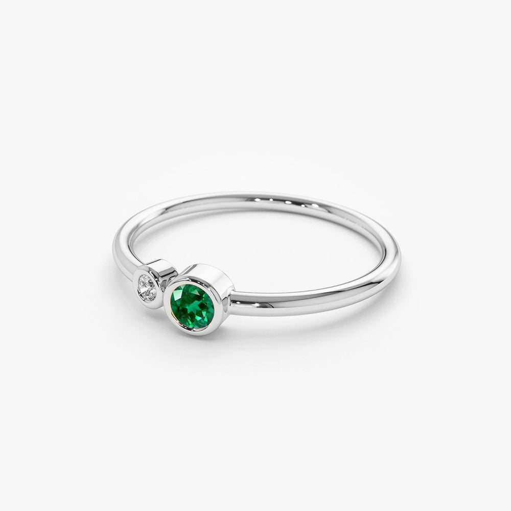 Bezel Setting Emerald and Diamond Ring